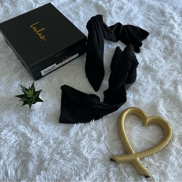 NWT LULUS Kaz Black Suede Pointed-Toe Over-the-Knee Boots - Picture 3 of 10